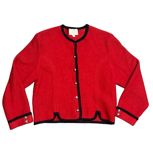 Vintage Tally-Ho Red Boiled Wool Cardigan – Size 12 - Picture 13 of 15